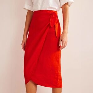 Wrap-Front Linen Midi Skirt - Size 8